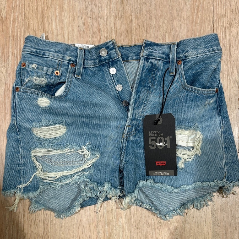 Levi's Light Blue Distressed Jean Shorts